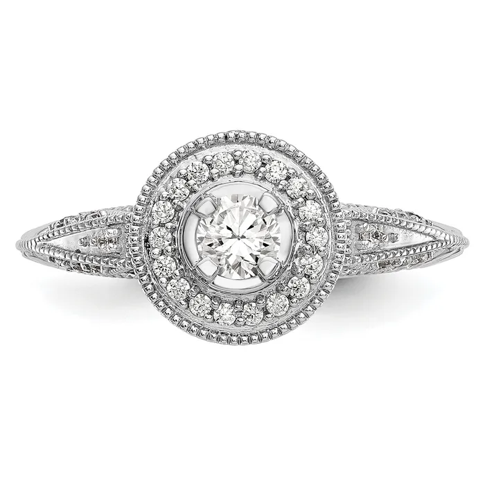 Goldia Rings 100ct CZ Solid Real 14K White Gold Round Halo Engagement Ring