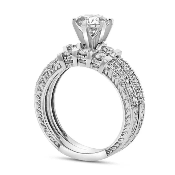 Goldia Rings 113 CT TW Natural Diamond Three Stone Antique VintageStyle Bridal Engagement Ring Set in Solid 14K White Gold Goldia Rings 113 CT TW Natural Diamond Three Stone Antique VintageStyle Bridal Engagement Ring Set in Solid 14K White Gold