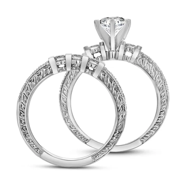 Goldia Rings 113 CT TW Natural Diamond Three Stone Antique VintageStyle Bridal Engagement Ring Set in Solid 14K White Gold Goldia Rings 113 CT TW Natural Diamond Three Stone Antique VintageStyle Bridal Engagement Ring Set in Solid 14K White Gold