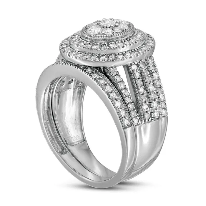 Goldia Rings 125 CT TW Composite Oval Natural Diamond Double Frame Antique VintageStyle MultiRow Bridal Engagement Ring Set in Solid 10K White Gold Goldia Rings 125 CT TW Composite Oval Natural Diamond Double Frame Antique VintageStyle MultiRow Bridal Engagement Ring Set in Solid 10K White Gold