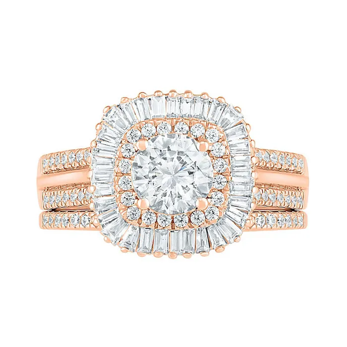 Goldia Rings 15 CT TW Baguette and Round Natural Diamond CushionShaped Sunburst Frame Bridal Engagement Ring Set in Solid 10K Rose Gold Goldia Rings 15 CT TW Baguette and Round Natural Diamond CushionShaped Sunburst Frame Bridal Engagement Ring Set in Solid 10K Rose Gold