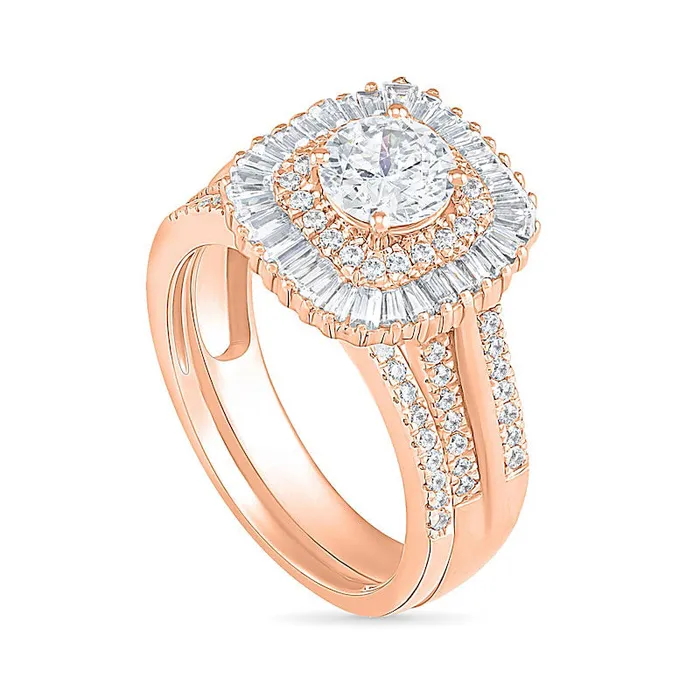 Goldia Rings 15 CT TW Baguette and Round Natural Diamond CushionShaped Sunburst Frame Bridal Engagement Ring Set in Solid 10K Rose Gold Goldia Rings 15 CT TW Baguette and Round Natural Diamond CushionShaped Sunburst Frame Bridal Engagement Ring Set in Solid 10K Rose Gold