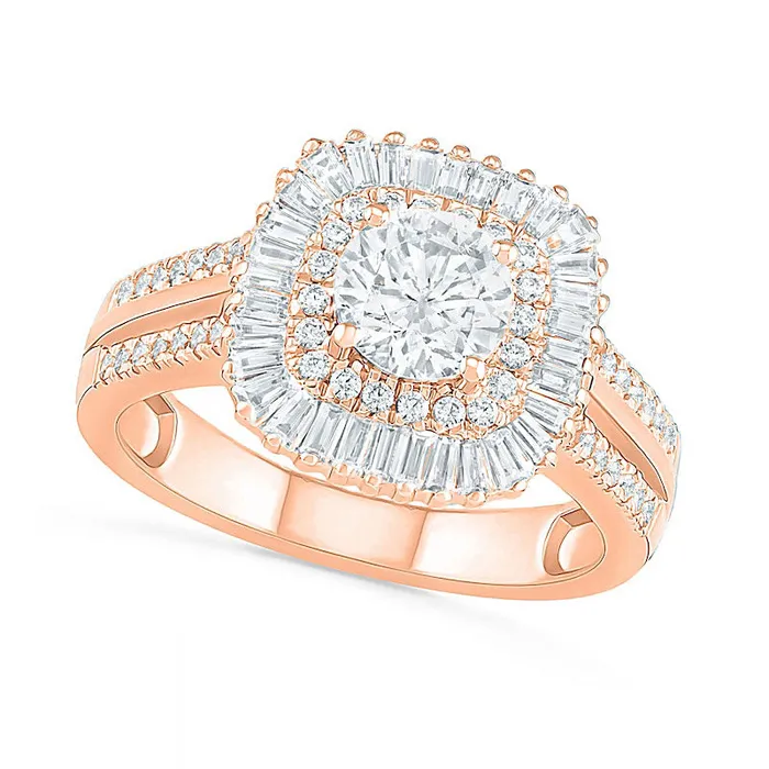 Goldia Rings 15 CT TW Baguette and Round Natural Diamond CushionShaped Sunburst Frame Bridal Engagement Ring Set in Solid 10K Rose Gold Goldia Rings 15 CT TW Baguette and Round Natural Diamond CushionShaped Sunburst Frame Bridal Engagement Ring Set in Solid 10K Rose Gold