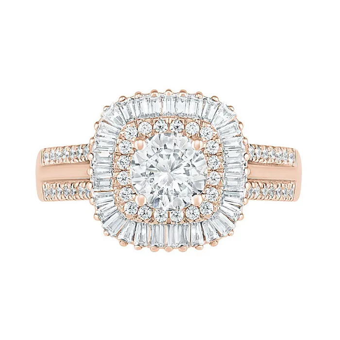 Goldia Rings 15 CT TW Baguette and Round Natural Diamond CushionShaped Sunburst Frame Bridal Engagement Ring Set in Solid 10K Rose Gold Goldia Rings 15 CT TW Baguette and Round Natural Diamond CushionShaped Sunburst Frame Bridal Engagement Ring Set in Solid 10K Rose Gold