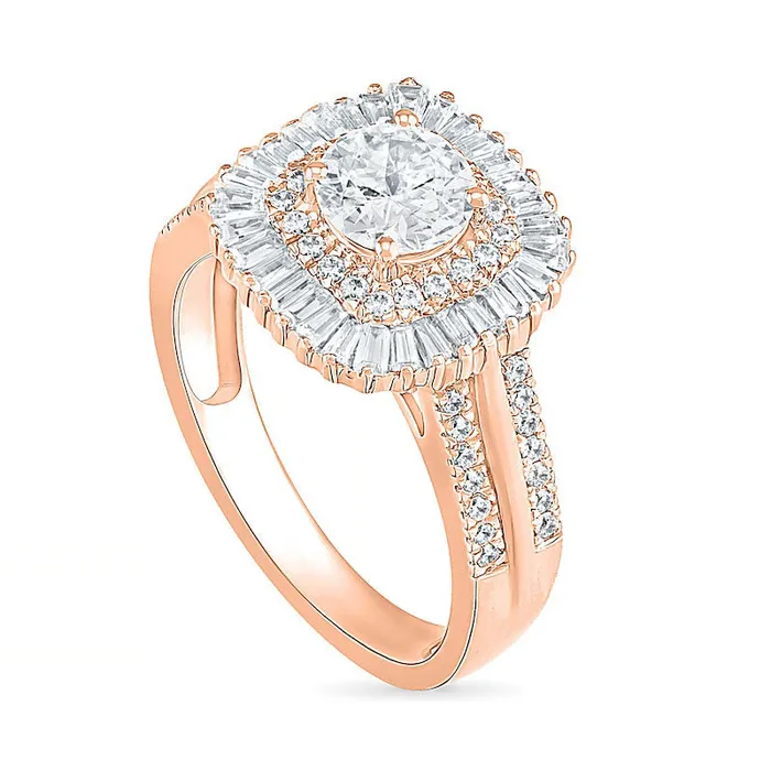 Goldia Rings 15 CT TW Baguette and Round Natural Diamond CushionShaped Sunburst Frame Bridal Engagement Ring Set in Solid 10K Rose Gold Goldia Rings 15 CT TW Baguette and Round Natural Diamond CushionShaped Sunburst Frame Bridal Engagement Ring Set in Solid 10K Rose Gold
