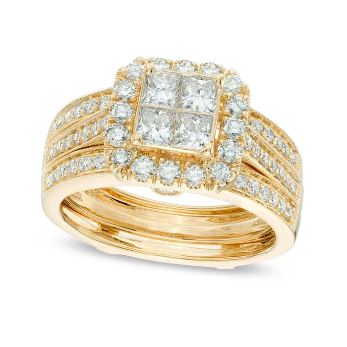Goldia Rings 15 CT TW Quad PrincessCut Natural Diamond Frame Bridal Engagement Ring Set in Solid 14K Gold Goldia Rings 15 CT TW Quad PrincessCut Natural Diamond Frame Bridal Engagement Ring Set in Solid 14K Gold