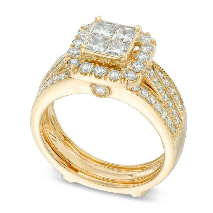 Goldia Rings 15 CT TW Quad PrincessCut Natural Diamond Frame Bridal Engagement Ring Set in Solid 14K Gold Goldia Rings 15 CT TW Quad PrincessCut Natural Diamond Frame Bridal Engagement Ring Set in Solid 14K Gold