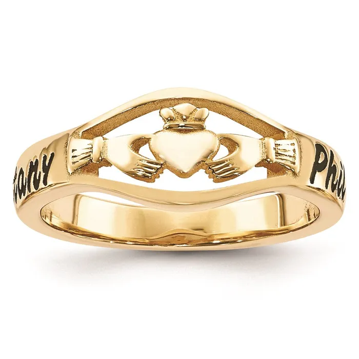 Goldia Rings 10K Yellow Gold Casted High Polish wAntique Letter Claddagh Ring