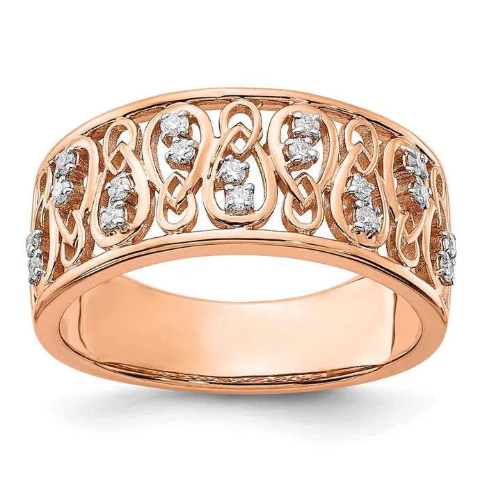 Goldia Rings 14k Rose Gold Polished Real Diamond Fancy Filigree Band