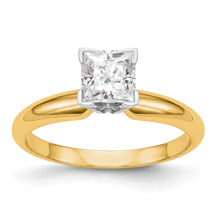 Goldia Rings 14k Twotone 12 Ct VSSI G Lab Grown Diamond Princess Solitaire Medium Weight HalfRound Vend Four Prong Ring