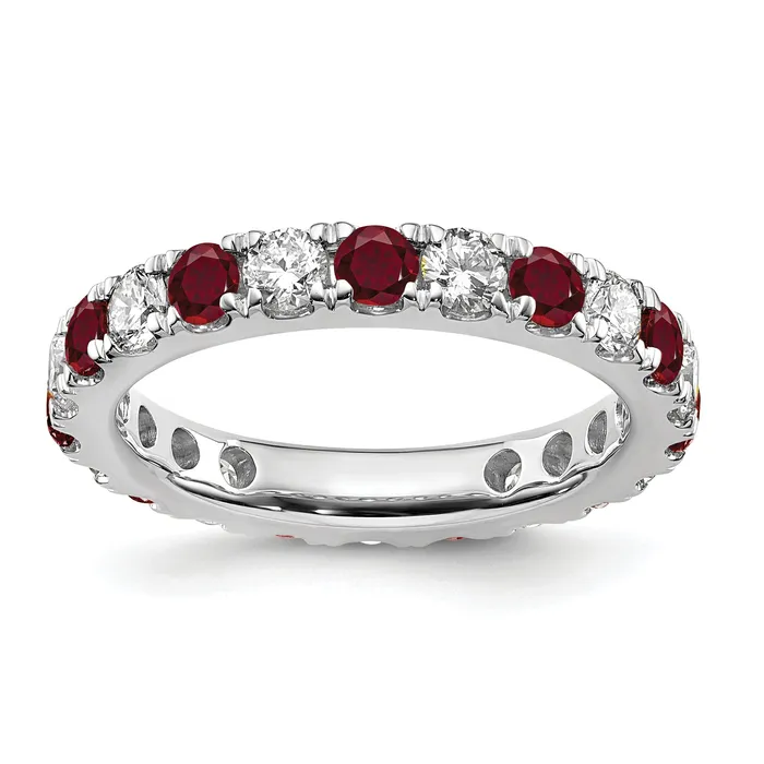 Goldia Rings 14k White Gold 1 Ct Lab Grown Diamond VSSI G and Lab Created Ruby Eternity Band Ring Goldia Rings 14k White Gold 1 Ct Lab Grown Diamond VSSI G and Lab Created Ruby Eternity Band Ring