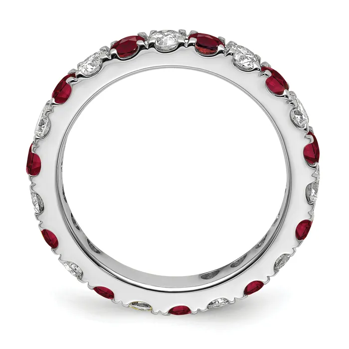 Goldia Rings 14k White Gold 1 Ct Lab Grown Diamond VSSI G and Lab Created Ruby Eternity Band Ring