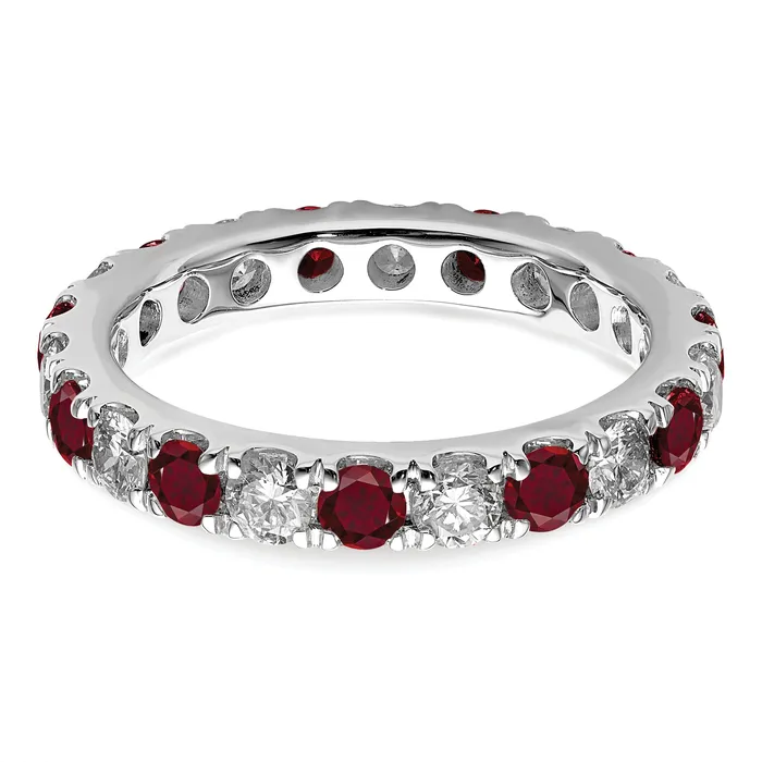 Goldia Rings 14k White Gold 1 Ct Lab Grown Diamond VSSI G and Lab Created Ruby Eternity Band Ring