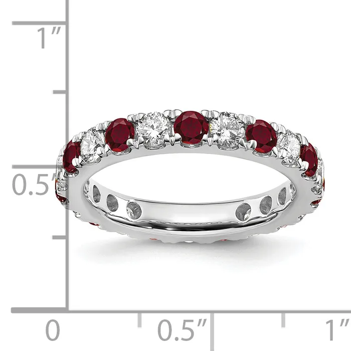 Goldia Rings 14k White Gold 1 Ct Lab Grown Diamond VSSI G and Lab Created Ruby Eternity Band Ring