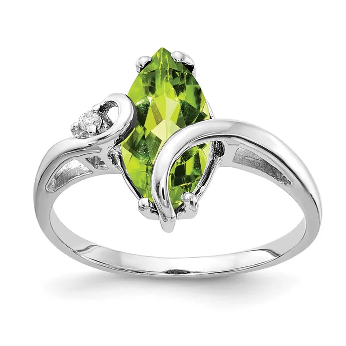 Goldia Rings 14k White Gold 12x6mm Marquise Peridot AA Diamond ring