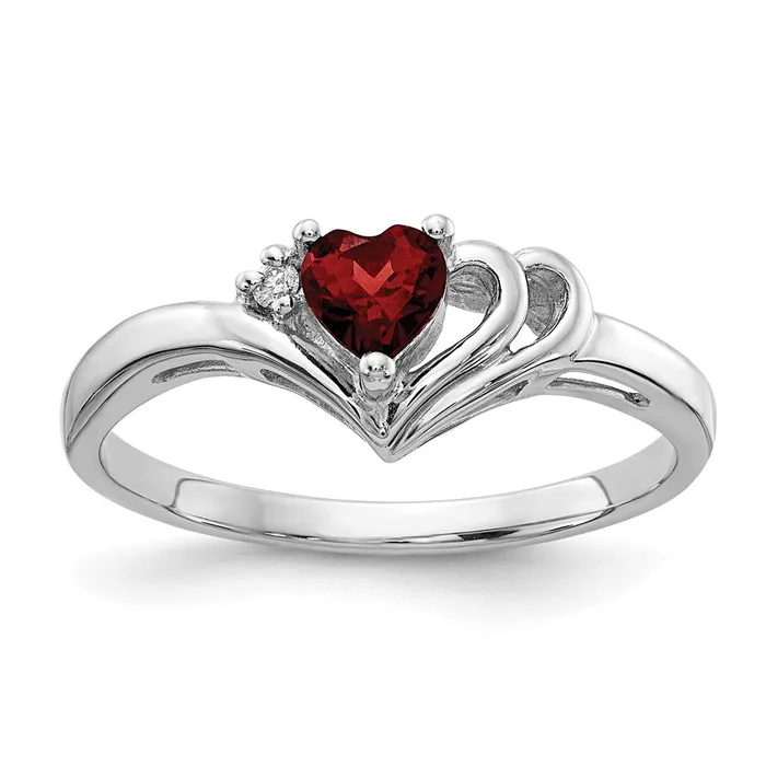 Goldia Rings 14k White Gold 4mm Heart Garnet AA Diamond Ring