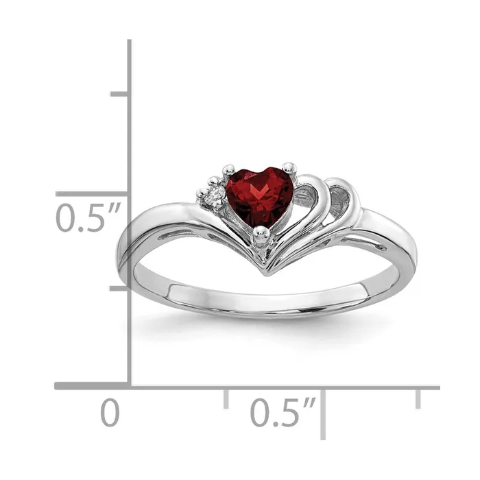 Goldia Rings 14k White Gold 4mm Heart Garnet AA Diamond Ring
