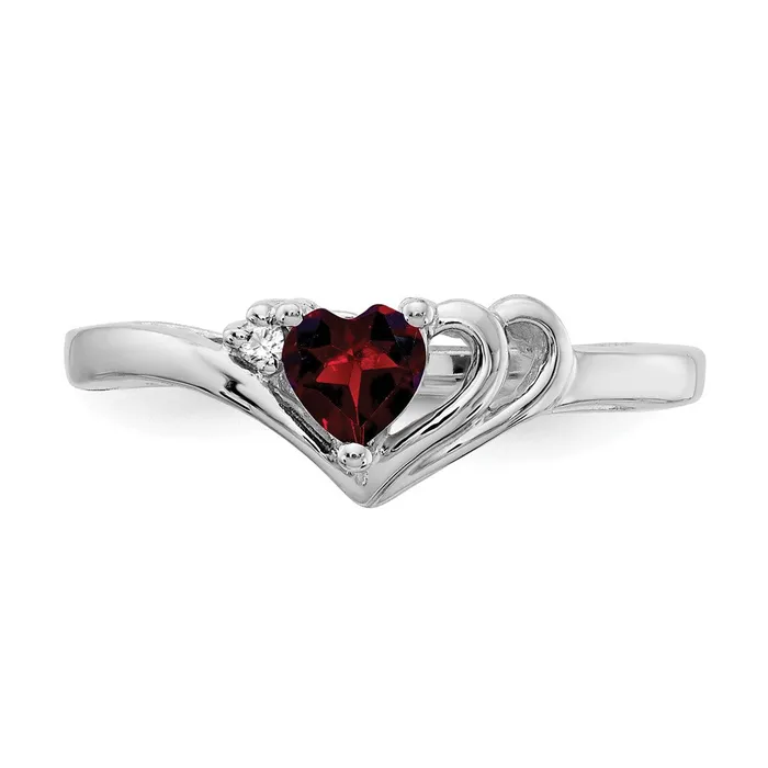 Goldia Rings 14k White Gold 4mm Heart Garnet AA Diamond Ring