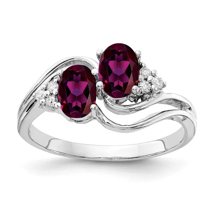 Goldia Rings 14k White Gold 6x4mm Oval Rhodolite Garnet VS Diamond ring