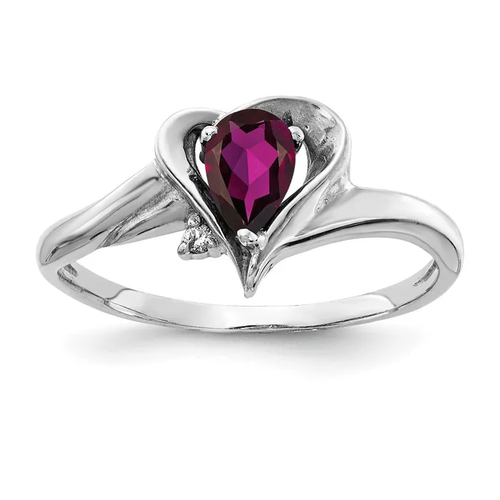 Goldia Rings 14k White Gold 6x4mm Pear Rhodolite Garnet AA Diamond ring