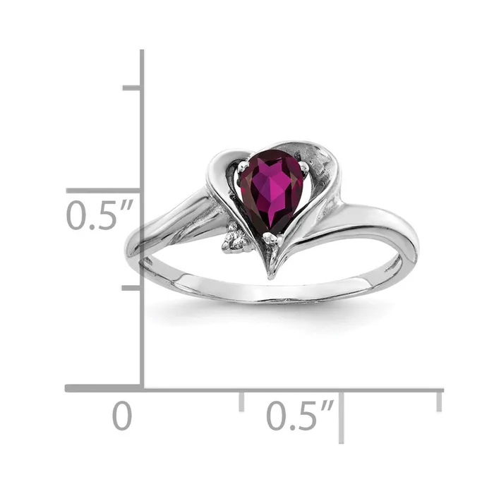 Goldia Rings 14k White Gold 6x4mm Pear Rhodolite Garnet AA Diamond ring