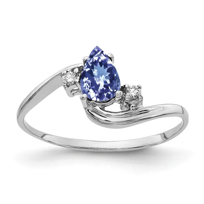 Goldia Rings 14k White Gold 6x4mm Pear Tanzanite VS Diamond ring