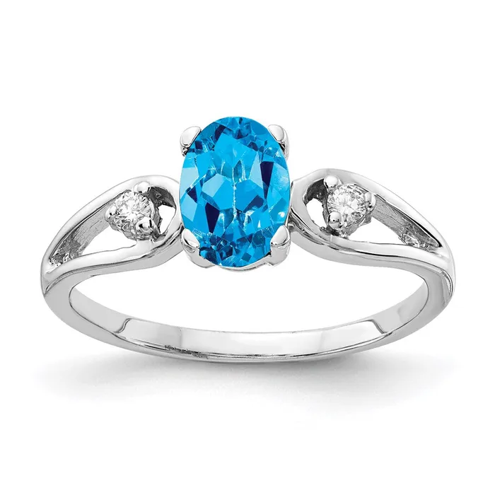 Goldia Rings 14k White Gold 7x5mm Oval Blue Topaz Checker A Real Diamond ring Goldia Rings 14k White Gold 7x5mm Oval Blue Topaz Checker A Real Diamond ring