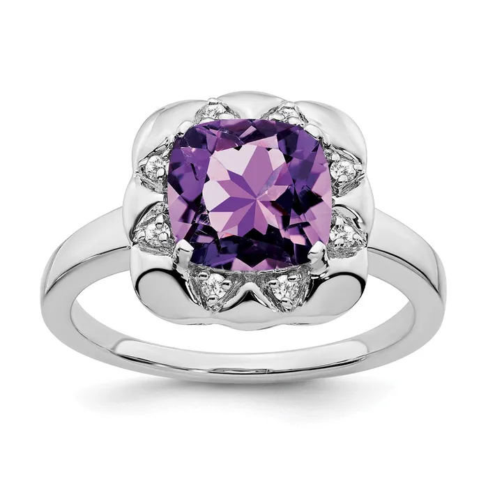 Goldia Rings 14k White Gold Amethyst and Real Diamond Ring