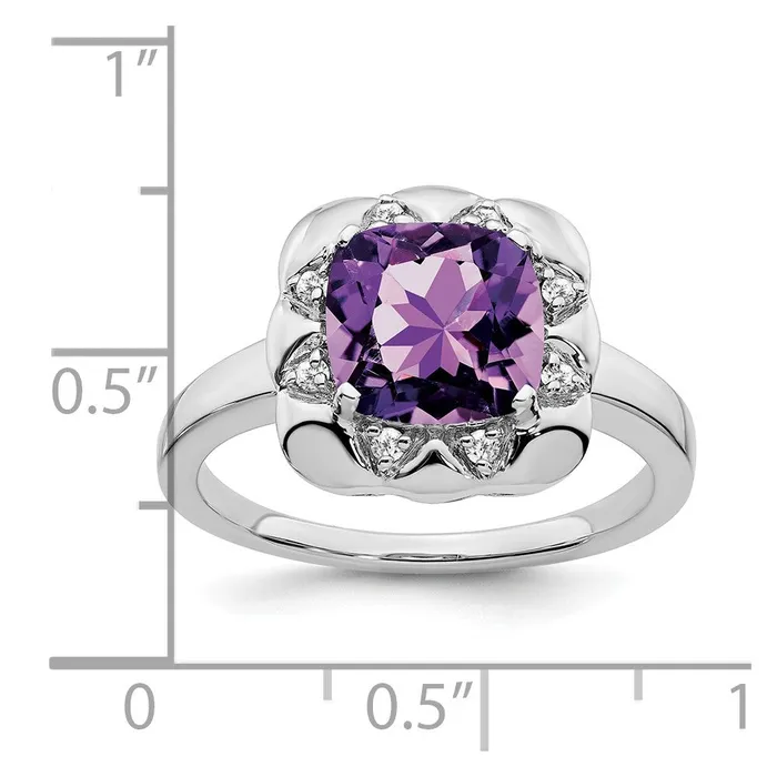 Goldia Rings 14k White Gold Amethyst and Real Diamond Ring