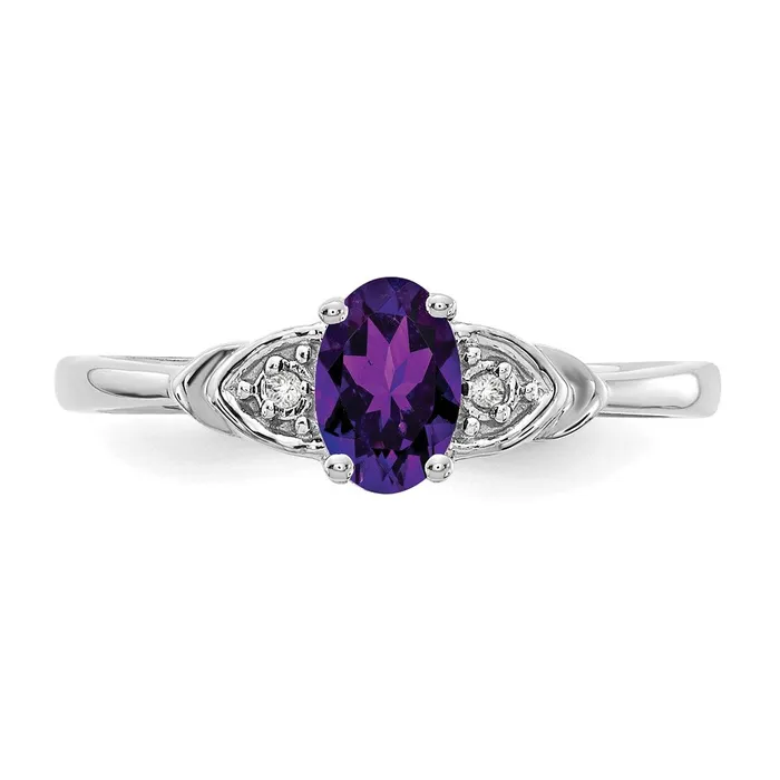 Goldia Rings 14k White Gold Amethyst and Real Diamond Ring