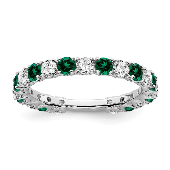 Goldia Rings 14k White Gold Created Emerald and Real Diamond Band