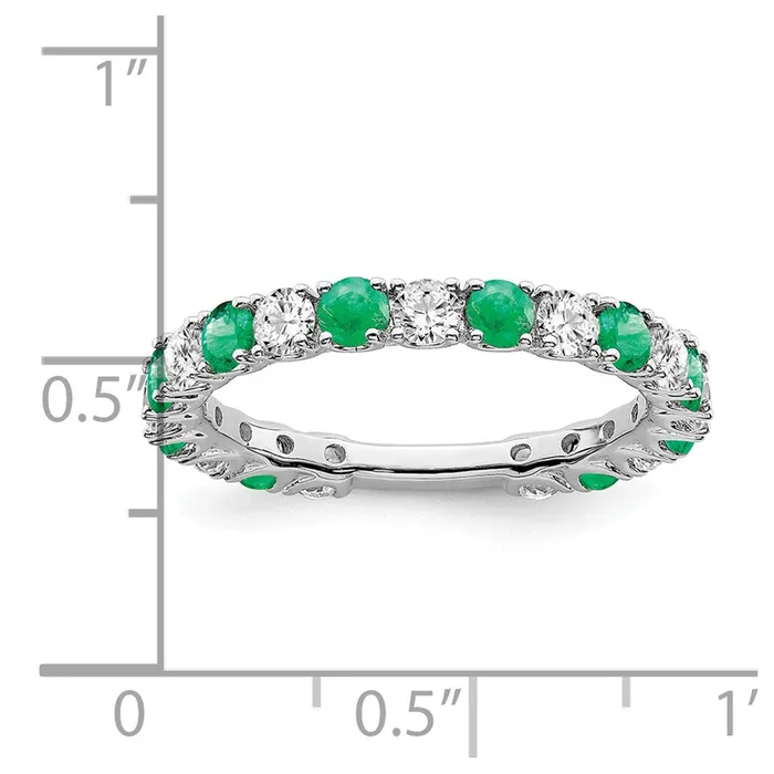 Goldia Rings 14k White Gold Created Emerald and Real Diamond Band