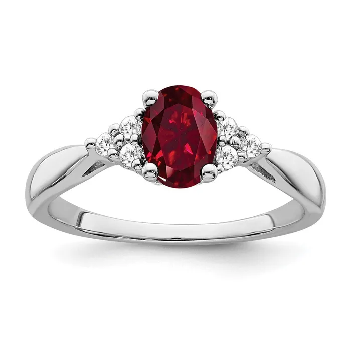 Goldia Rings 14k White Gold Created Ruby and Real Diamond Ring