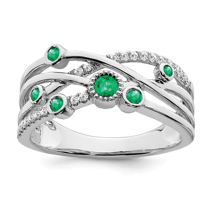 Goldia Rings 14K White Gold Emerald and Real Diamond Ring