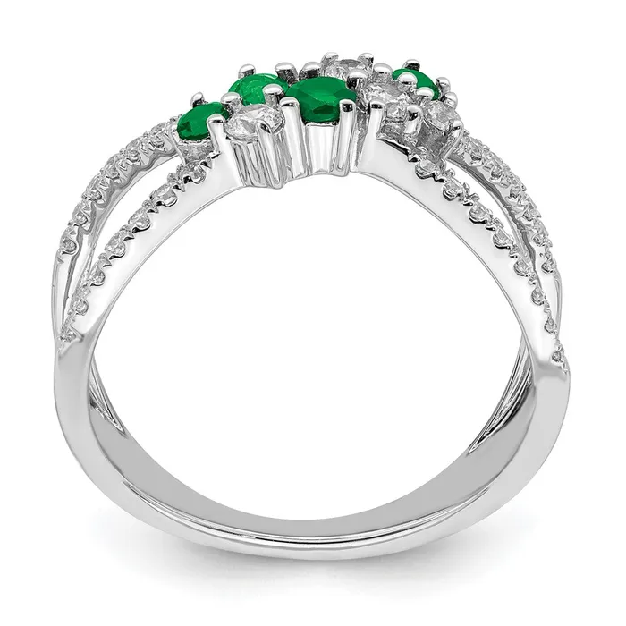 Goldia Rings 14K White Gold Emerald and Real Diamond Ring