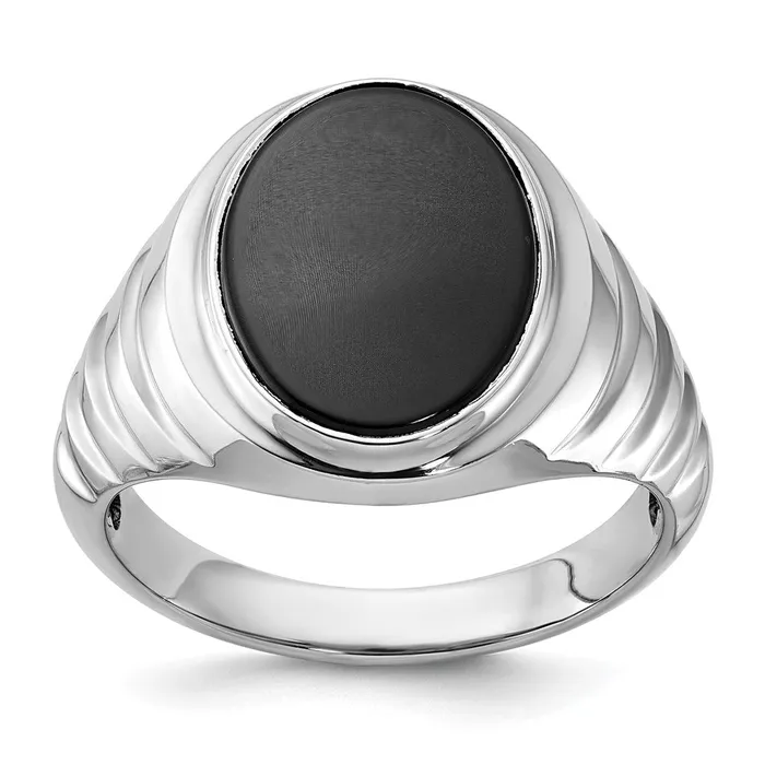 Goldia Rings 14k White Gold Mens Oval Onyx Complete Ring