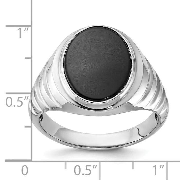 Goldia Rings 14k White Gold Mens Oval Onyx Complete Ring