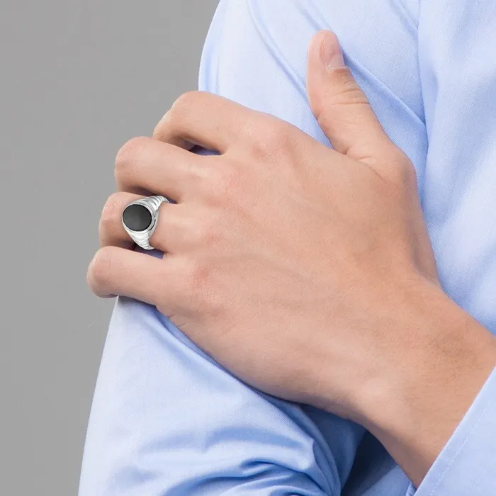 Goldia Rings 14k White Gold Mens Oval Onyx Complete Ring