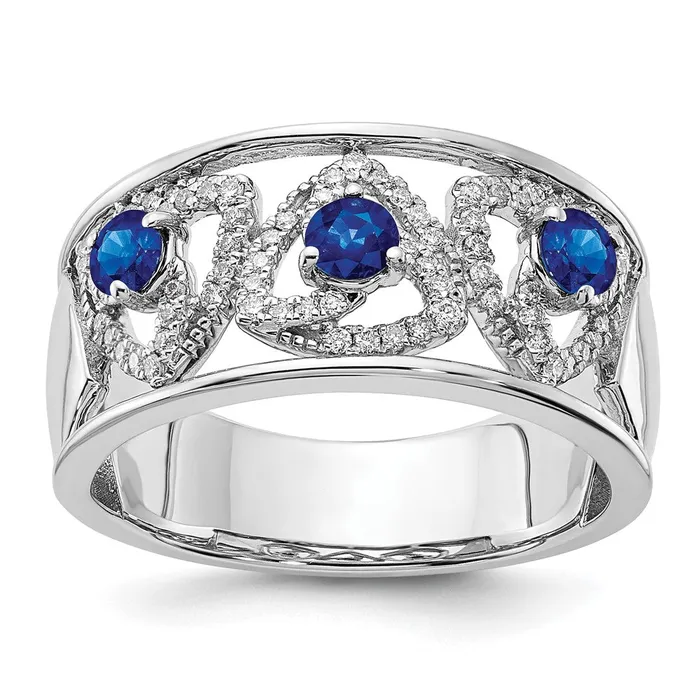 Goldia Rings 14k White Gold Real Diamond and Blue Sapphire Triangles Ring Goldia Rings 14k White Gold Real Diamond and Blue Sapphire Triangles Ring