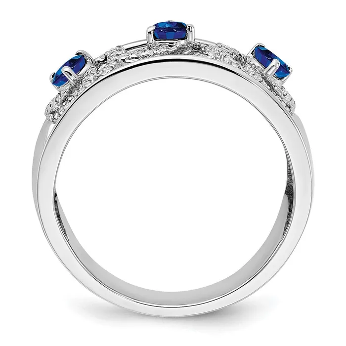 Goldia Rings 14k White Gold Real Diamond and Blue Sapphire Triangles Ring