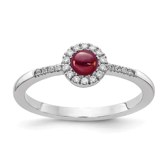 Goldia Rings 14k White Gold Real Diamond and Cabochon Garnet Ring
