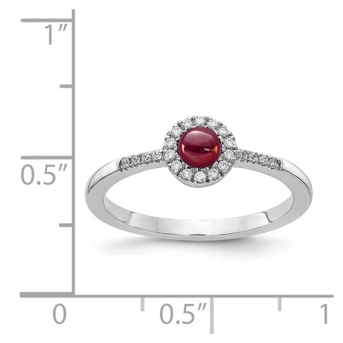 Goldia Rings 14k White Gold Real Diamond and Cabochon Garnet Ring