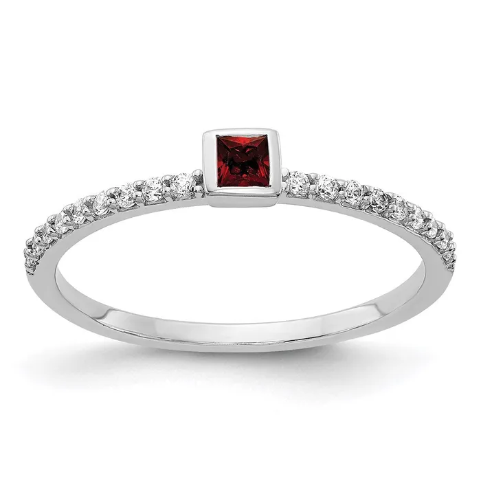 Goldia Rings 14k White Gold Real Diamond and Princess Garnet Ring