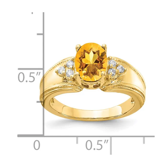 Goldia Rings 14k Yellow Gold 8x6mm Oval Citrine AAA Diamond ring