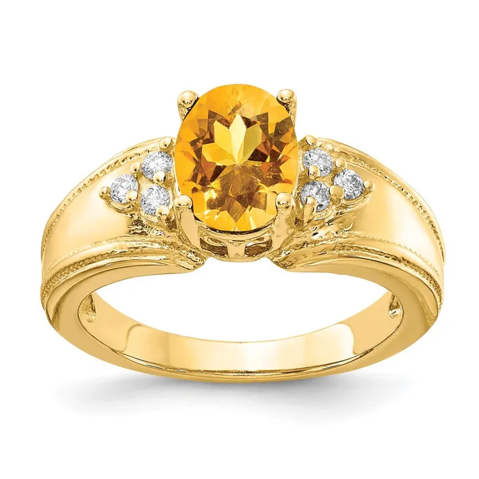 Goldia Rings 14k Yellow Gold 8x6mm Oval Citrine VS Diamond ring
