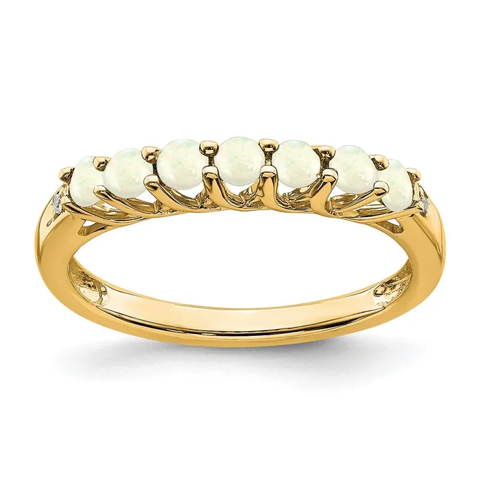 Goldia Rings 14K Yellow Gold Created Opal and Real Diamond 7stone Ring