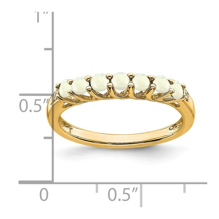 Goldia Rings 14K Yellow Gold Created Opal and Real Diamond 7stone Ring