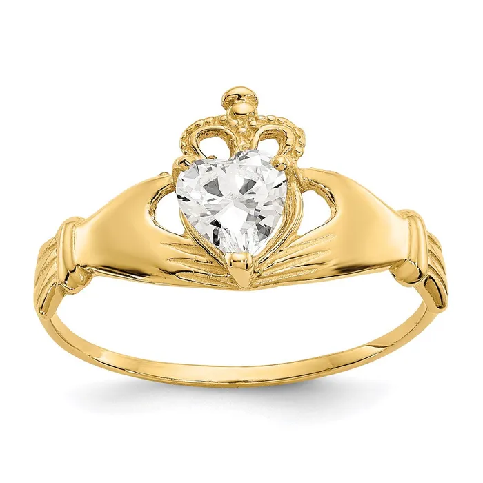 Goldia Rings 14K Yellow Gold CZ April Birthstone Claddagh Heart Ring