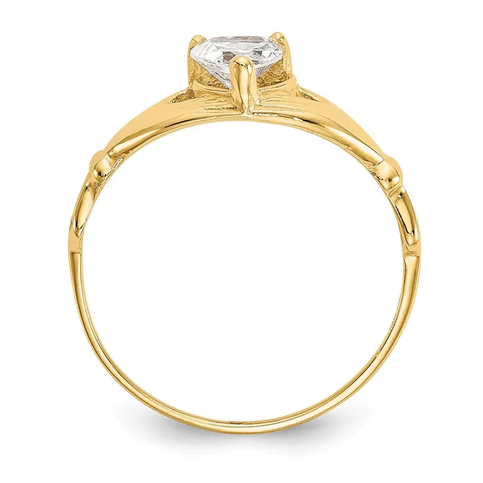 Goldia Rings 14K Yellow Gold CZ April Birthstone Claddagh Heart Ring
