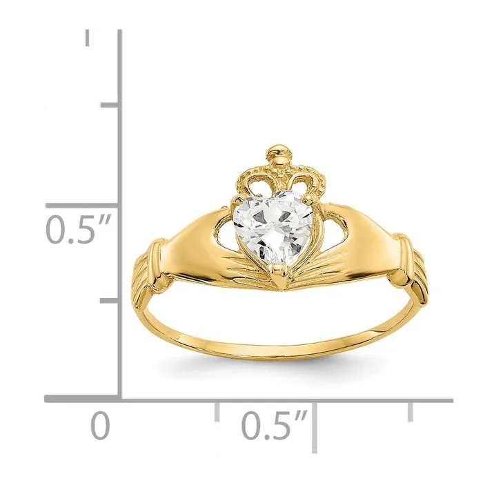 Goldia Rings 14K Yellow Gold CZ April Birthstone Claddagh Heart Ring